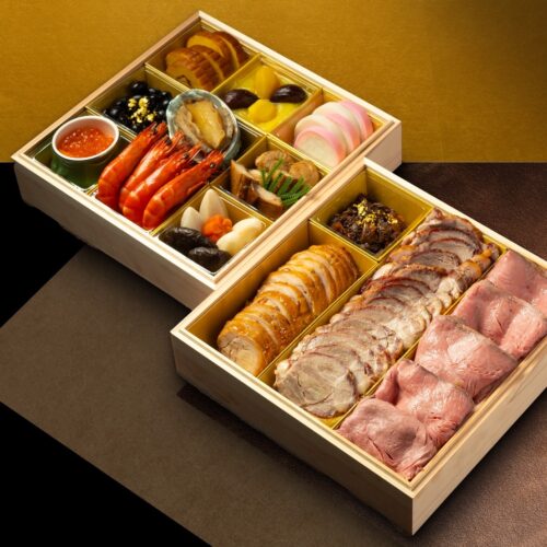 尾島商店のおせち 木箱 2026年 濱吟焼豚や国産牛料理入り 二段重